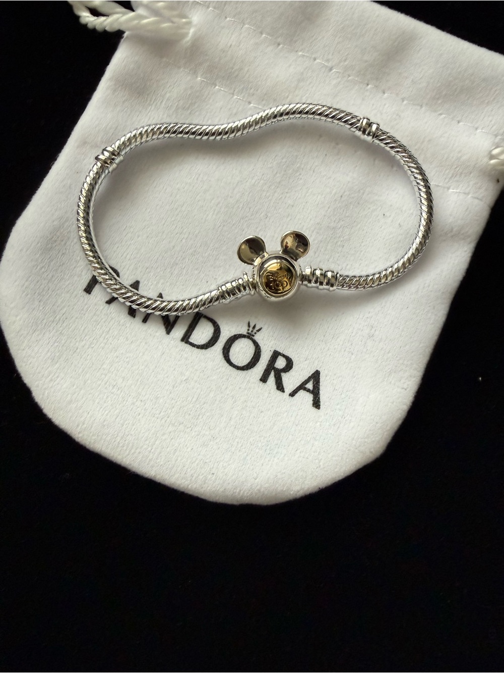 Pandora Disney 100 Mickey Mouse Ears Snake Chain Charm Bracelet